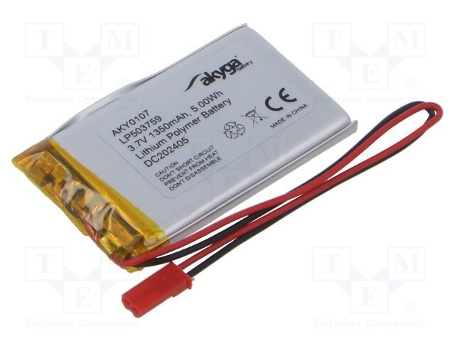 Acumul: Li-Po 3,7V 1350mAh cabluri,contector JST SYP-02T-1
