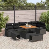 vidaXL Set de canapele pentru grădină cu pernă 9 pcs Negru Rattan poli