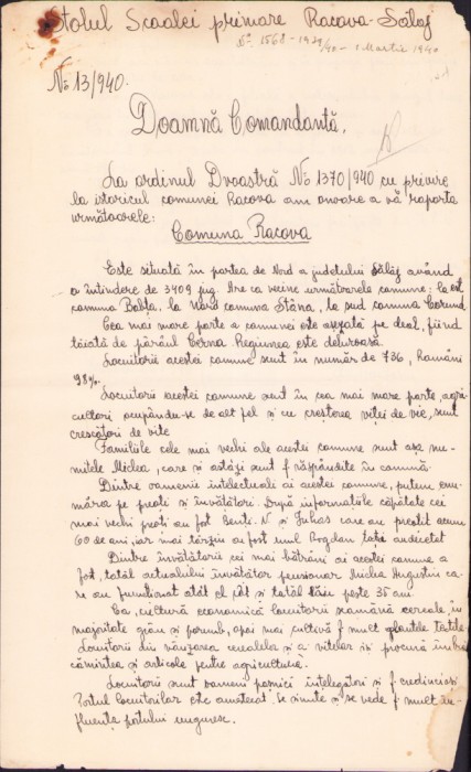 HST A2072 Comuna Racova 1940 descriere Staja Țării