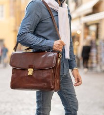 Servieta barbati din piele naturala vachetta, coniac, S163A