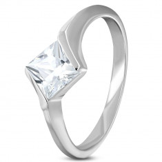 Inel de logodnă din oțel cu zirconiu în formă de romb transparent - Marime inel: 51
