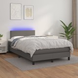 Cumpara ieftin Pat cu arcuri, saltea și LED, gri, 120x200 cm, piele ecologică