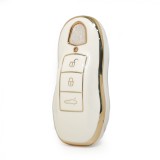 Husa Cheie Porsche, smartkey, keyless GO, 3 butoane, Tpu, Alb cu contur auriu AutoProtect KeyCars, Oem