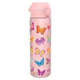 Sticla de apa pentru copii Ion8, 500 ml, fara BPA, roz, design fluturi - RESIGILAT