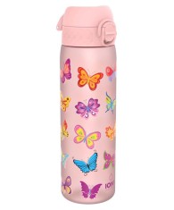 Sticla de apa pentru copii Ion8, 500 ml, fara BPA, roz, design fluturi - RESIGILAT