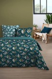 Lenjerie Waldo Pat Dublu, 3 Piese, Cearsaf Pilota 240x220cm, 2 Fete De Perna 63&times;63cm, Culoare Multicolor/Bleumarin, 100% Bumbac Oeko Tex