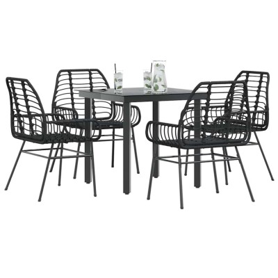 Gossi set de sufragerie de gradina 5 piese sticla neagra polirattan foto