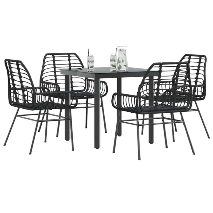 Gossi set de sufragerie de gradina 5 piese sticla neagra polirattan