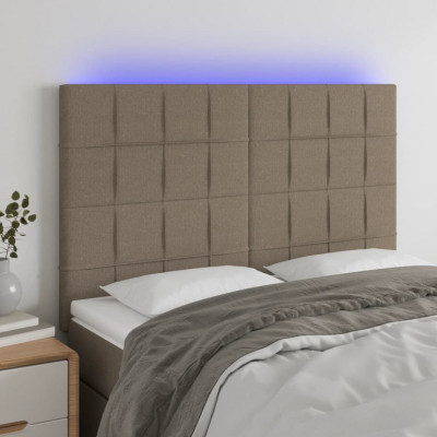 vidaXL Tăblie de pat cu LED, gri taupe, 144x5x118/128 cm, textil foto