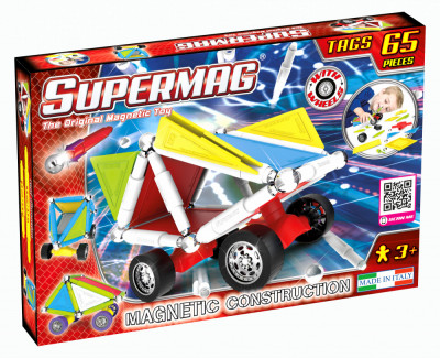 Set de constructie masini cu piese magnetice Supermag, 65 piese foto