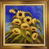 Floarea soarelui pictura in ulei pe panza, Flori, Realism