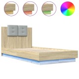 Cumpara ieftin Cadru de pat cu tablie si lumini LED, stejar sonoma, 90x190 cm