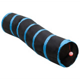 vidaXL Tunel pentru pisici &icirc;n formă S, negru/albastru 122 cm poliester