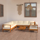 Set mobilier gradina perne alb crem, 9 piese, lemn masiv acacia GartenMobel Dekor, vidaXL