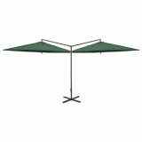 Umbrelă de soare dublă cu st&acirc;lp din oțel, verde, 600 cm, vidaXL