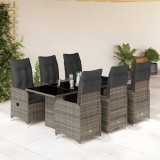 Set bistro de grădină cu perne, 7 piese, gri, poliratan