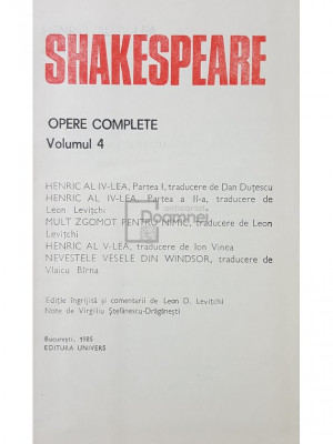 William Shakespeare - Opere complete, vol. 4 (editia 1985) foto