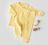 Cumpara ieftin Set bluzita cu maneca lunga si pantaloni lungi din bumbac organic si 5% elastan - Galben BabyCosy (Marime: 3-6 Luni)