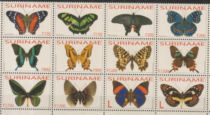 Timbre cu fluturi din Suriname 2004