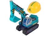 Excavator pentru copii cu brat mobil si casca, multicolor, Leantoys