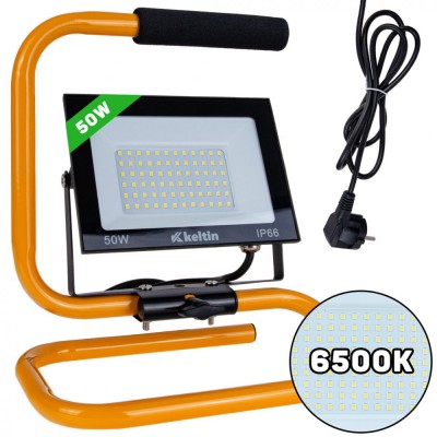 Proiector LED cu suport pentru constructii, 50 W, alb rece, 6500 K, Keltin K02059 foto