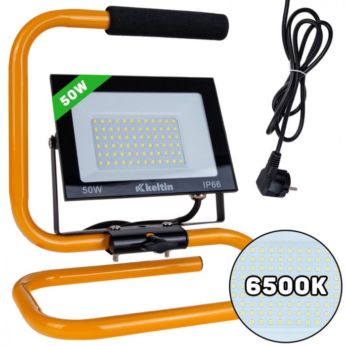 Proiector LED cu suport pentru constructii, 50 W, alb rece, 6500 K, Keltin K02059