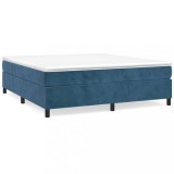 Cumpara ieftin Cadru de pat cu arcuri, albastru inchis, 200x200 cm, catifea