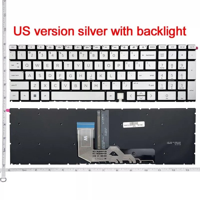 Tastatura Laptop, HP, Envy 15-EE, 15-ED, 15M-EE, 15M-ED, 15T-ED, TPN-C148, TPN-C149, V192102AS1, iluminata, argintie, layout US