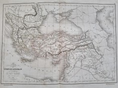 Harta Imperiul Otoman, cu reprezentari Valahia si Moldova, tiparita in anul 1838 foto