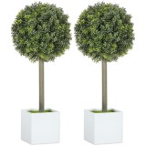 HOMCOM Set 2 mingi buxus artificial formate, 45cm plantă artificială, Plastik Plante Artificiale &icirc;n Ghiveci | Aosom Romania