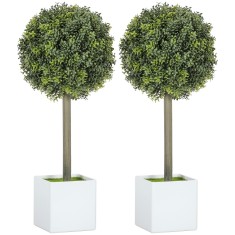 HOMCOM Set 2 mingi buxus artificial formate, 45cm plantă artificială, Plastik Plante Artificiale &icirc;n Ghiveci | Aosom Romania