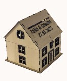 Casuta Dar Nunta Botez Lemn, Cutie Plicuri Bani, Gravura Laser Personalizata, 30x23x23cm, Eleganta, Colectare Discreta