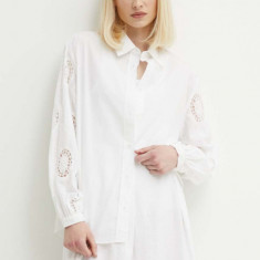 Sisley camasa din bumbac femei, culoarea alb, cu guler clasic, relaxed