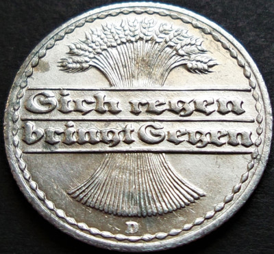 Moneda istorica 50 PFENNIG - IMPERIUL GERMAN, anul 1922 *cod 430 - LITERA D foto