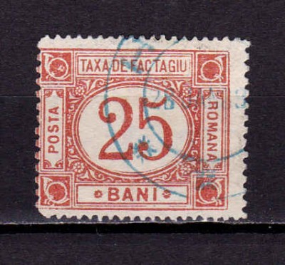 RO 1899 , Taxa de factaj 25B filigran PR - pozitii diverse , stampilat foto
