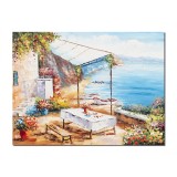 Tablou terasa la malul marii pictat manual, Colt de rai, 80x60cm ulei pe panza in cutit