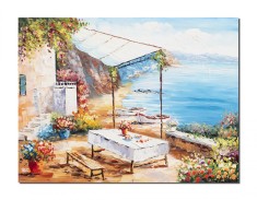 Tablou terasa la malul marii pictat manual, Colt de rai, 80x60cm ulei pe panza in cutit, Valentin Pop