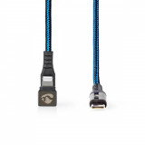 Cablu USB-C - Lightning 8-pini, conector gaming 180掳, 2m, negru/albastru, Nedis