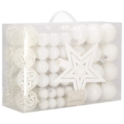 Set globuri si decoratiuni de Craciun, 100 piese, diverse dimensiuni cu stea, alb Household NewTrend foto