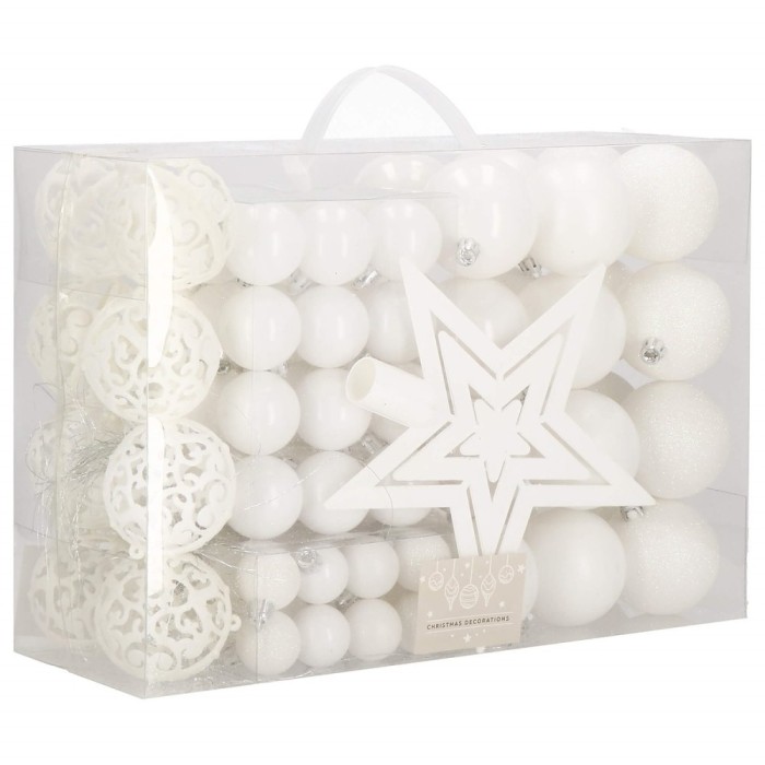 Set globuri si decoratiuni de Craciun, 100 piese, diverse dimensiuni cu stea, alb Household NewTrend