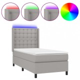 Cumpara ieftin Pat cu arcuri, saltea si LED, gri deschis, 100x200 cm, textil