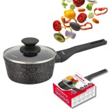 Cratita din marmura, capacitate 1,2 litri 16 cm, cu capac, antiaderenta, neagra, Klausberg