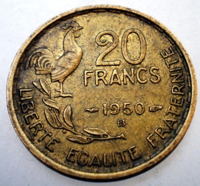 2.127 FRANTA 20 FRANCS FRANCI 1950 B BEAUMONT-LE ROGER G. GUIRAUD 4 plumes foto