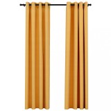 Cumpara ieftin Perdele opace, aspect panza, ocheti, 2 buc., galben, 140x245 cm