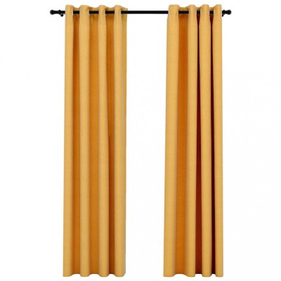 Perdele opace, aspect panza, ocheti, 2 buc., galben, 140x245 cm foto