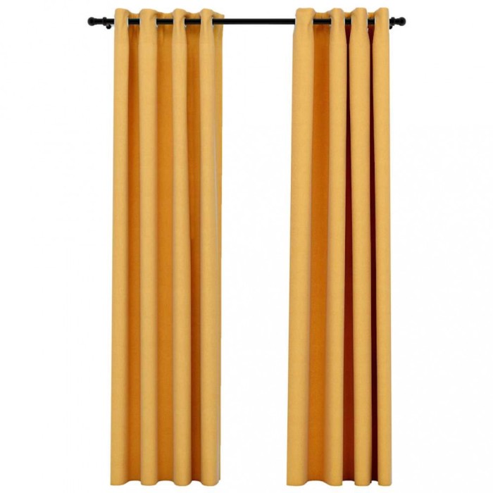 Perdele opace, aspect panza, ocheti, 2 buc., galben, 140x245 cm
