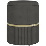 HOMCOM Puf rotund, Taburet tapitat cu spatiu de depozitare, Gri | Aosom Romania