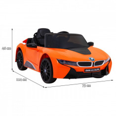 Masinuta electrica, BMW i8, 3 trepte de viteza, telecomanda, portocaliu foto