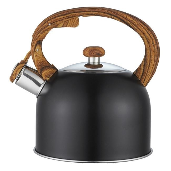Ceainic din Otel Inoxidabil Negru cu Maner din lemn 1.5L
