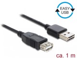 Cablu prelungitor EASY-USB 2.0-A la USB 2.0-A T-M 1m Negru, Delock 83370